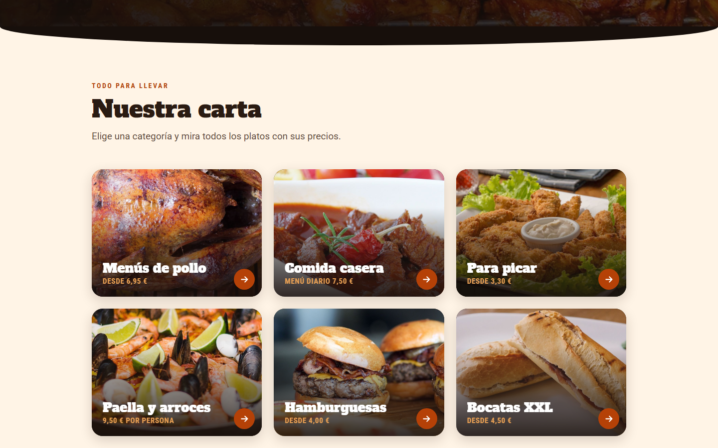 Nueva web: Ver platos y precios lleva varios clics